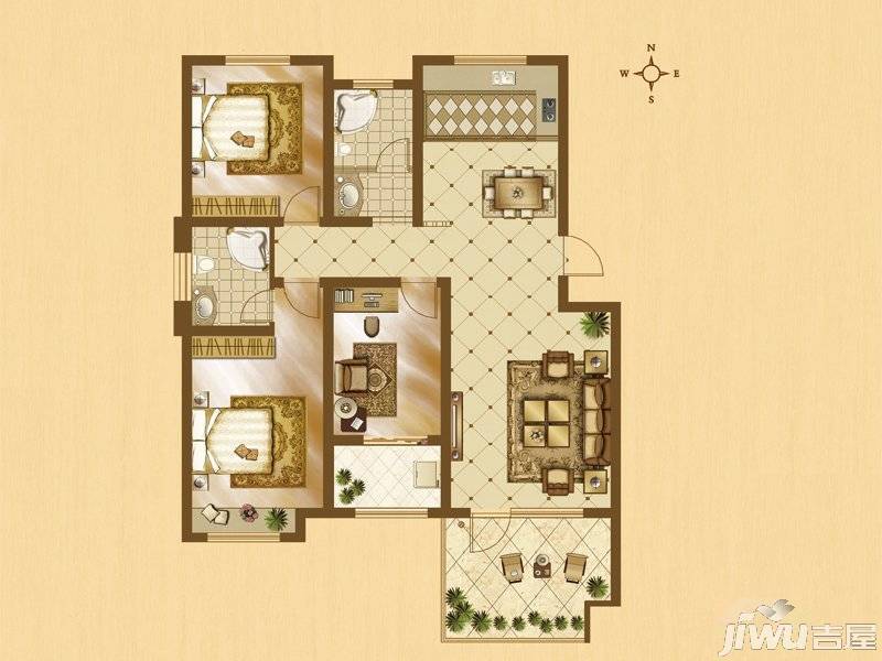 潍坊书香门第户型图_首付金额_3室2厅2卫_129.3平米 吉屋网