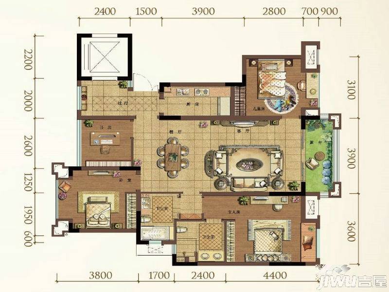 重庆珠江城d户型图_首付金额_3室1厅1卫_82.1平米