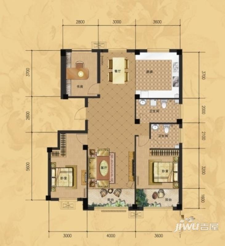 莱阳龙门山水华庭c户型图_首付金额_3室2厅2卫_141.0平米 吉屋网