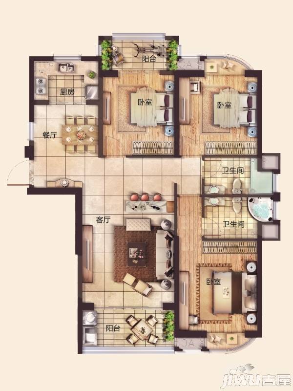 福州金辉淮安国际住区户型图_首付金额_3室2厅2卫_128.0平米 吉屋网