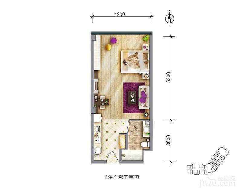 北京海棠公社3户型图_首付金额_1室1厅1卫_50.0平米