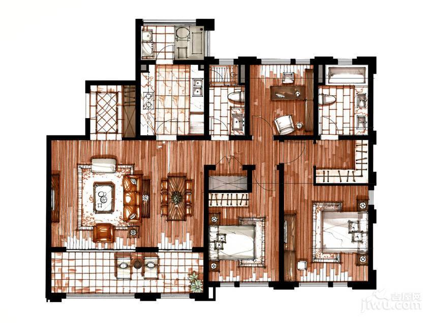 御澜湾御澜湾b户型一层房型3室2厅2卫1厨户型图|御澜3