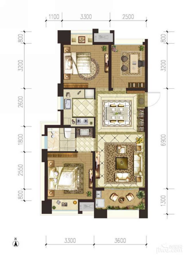 旭辉御府c户型图|旭辉御府3房2厅2卫户型图_新区旭辉御府