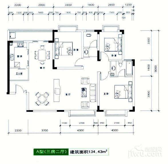 景秀江山景秀江山3室1厅2卫1厨户型图3室1厅2卫1厨图