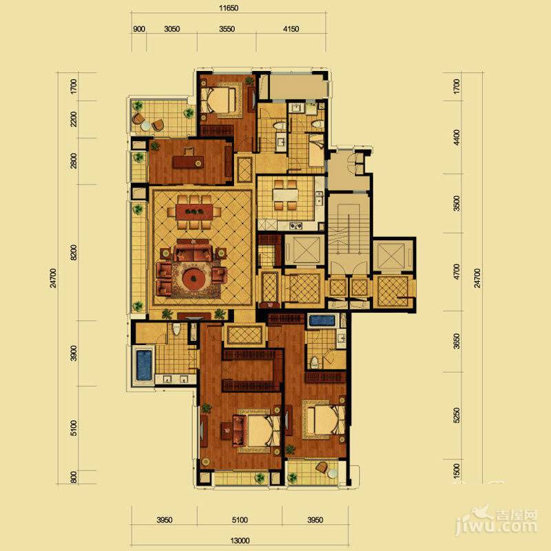 绿城西溪诚园l户型,5室2厅4卫,约269.00平米