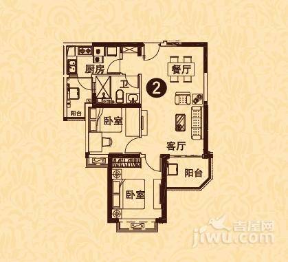 49平米户型图|恒大城2房2厅2卫户型图_锡山区恒大城