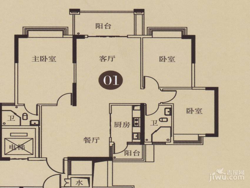 00平米户型图|康格斯花园3房2厅2卫户型图_顺德康格斯花园