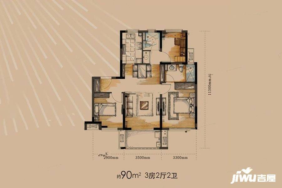 卓越维港洋房90平户型图|卓越维港3房2厅2卫户型图_闵行卓越维港