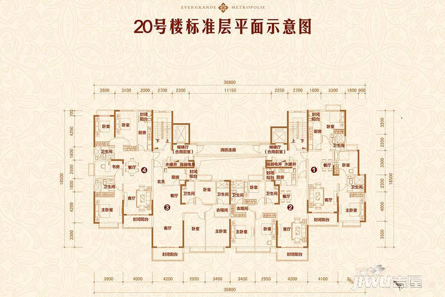 恒大名都20号楼标准层平面示意图户型图|恒大名都户型