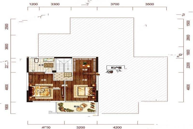 长沙润和滨江府2b2户型上层 户型图_首付金额_4室2厅2卫_131.