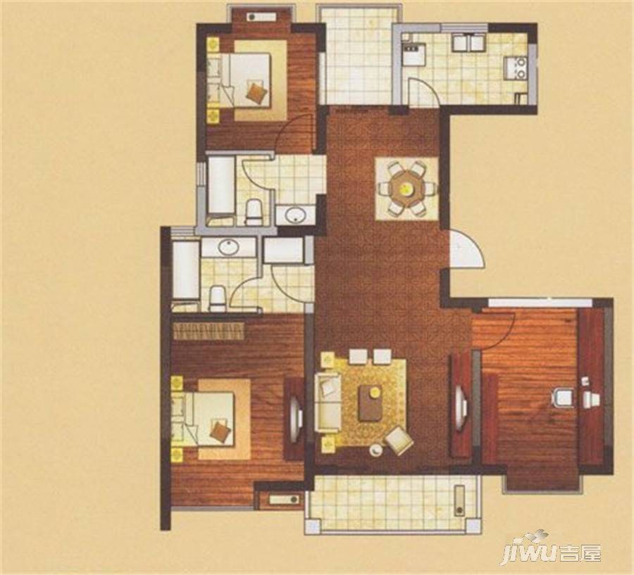 二期三室两厅两卫134m053室2厅2卫户型图|东方名苑二期3房2厅2卫