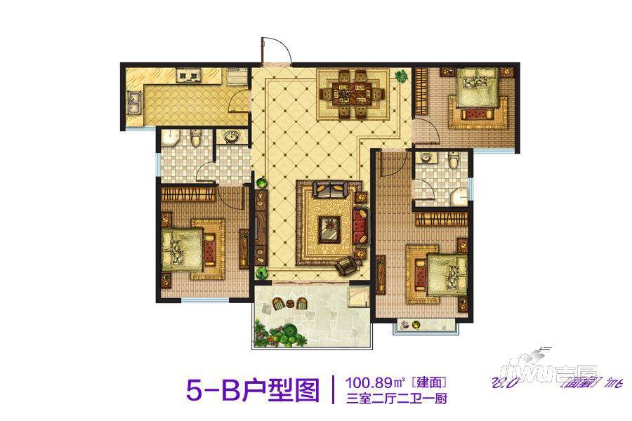 安阳建业春天里5-b户型图户型图_首付金额_3室2厅2卫_100.