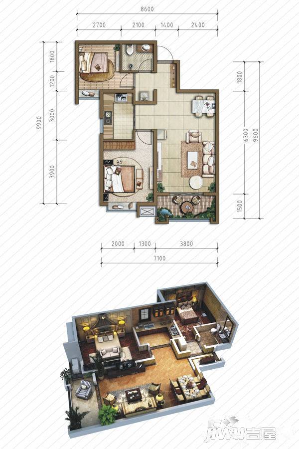 宝鸡龙廷山水东方璟园82号楼e3户型图_首付金额_2室2厅2卫_89.