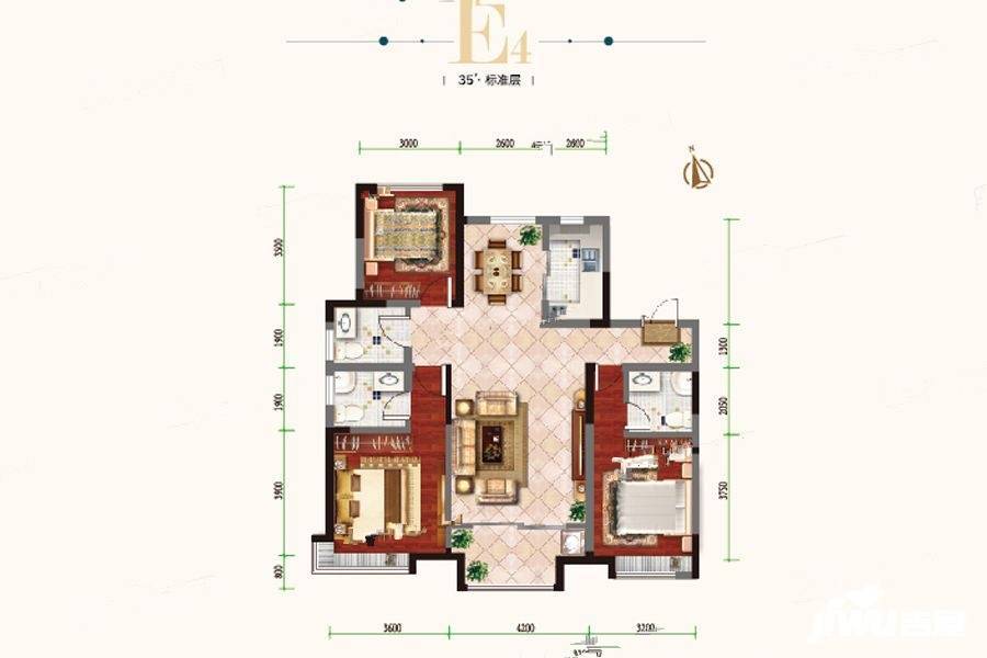 王府花园135㎡3居户型图|王府花园3房2厅2卫户型图