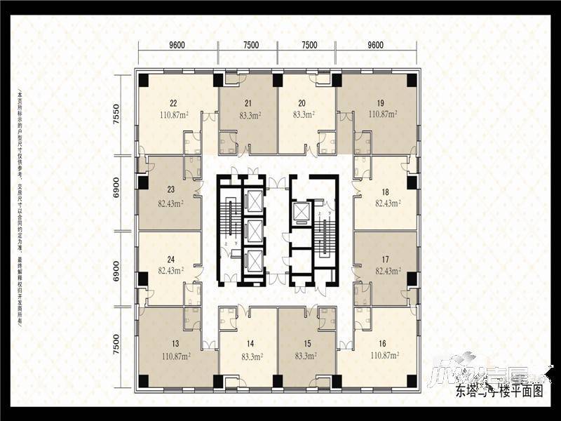 天津环球贸易中心写字楼标准层平面户型图