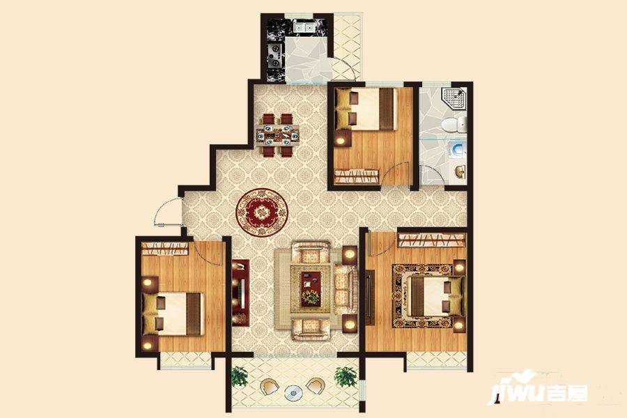 济宁冠鲁明德华府a1户型户型图_首付金额_3室2厅2卫_.