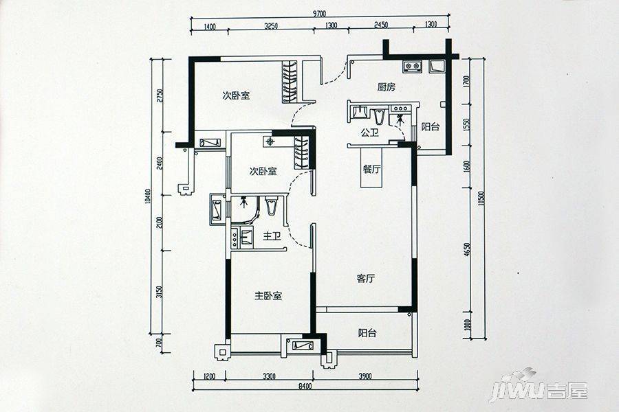 清远海伦春天63座03户型户型图_首付金额_3室2厅2卫_101.