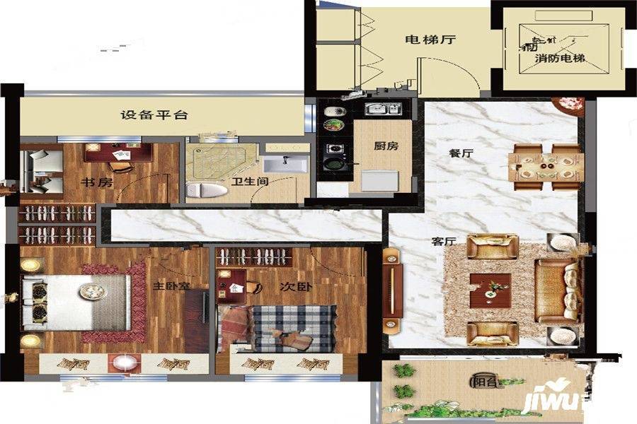 碧桂园公园雅筑3房2厅1卫95平户型图