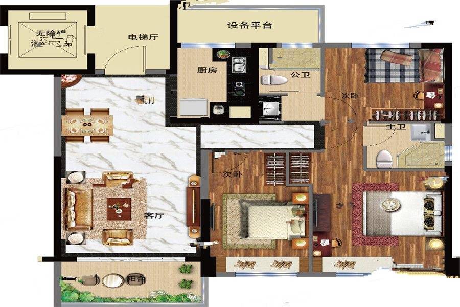 碧桂园公园雅筑3房2厅2卫120平户型图