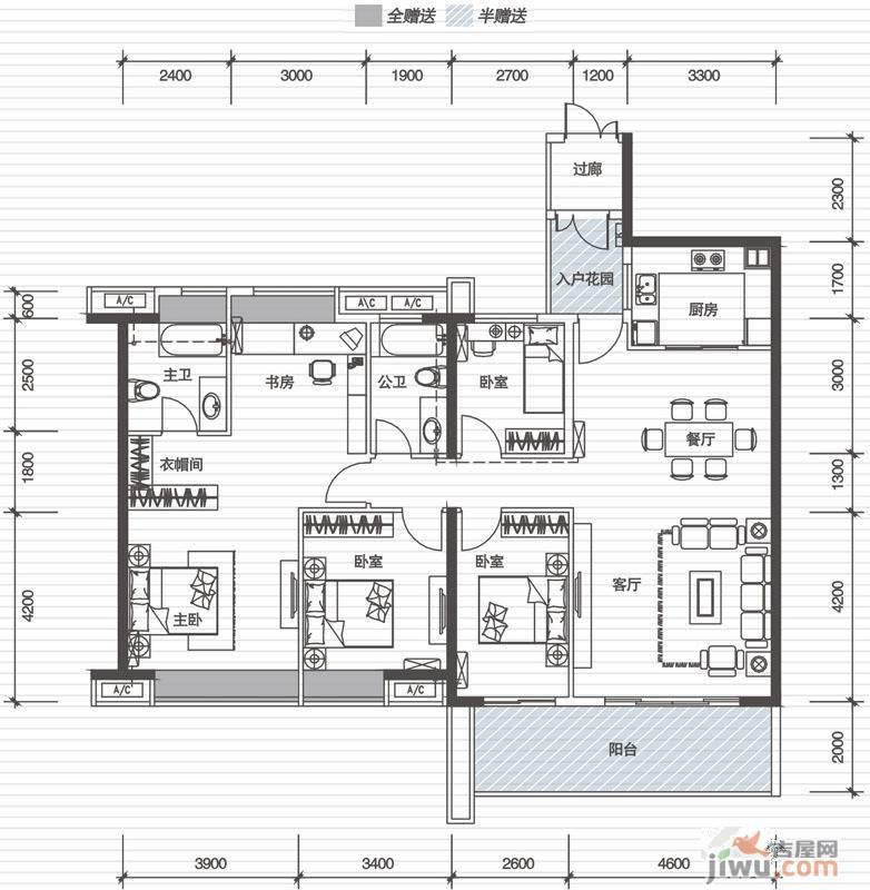 惠州中海水岸城花园6/7栋f1户型户型图_首付金额_4室2