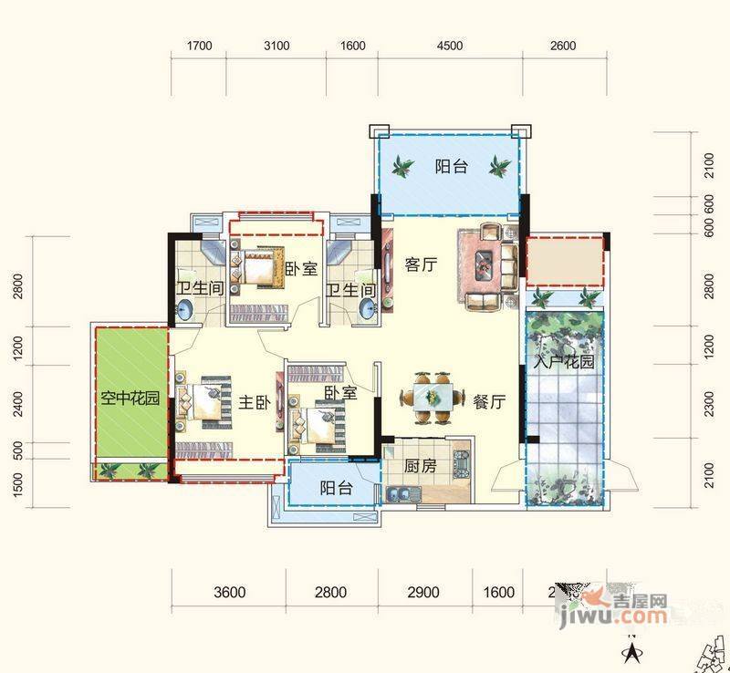 惠州城市嘉园二期c户型户型图_首付金额_3室2厅2卫_118.