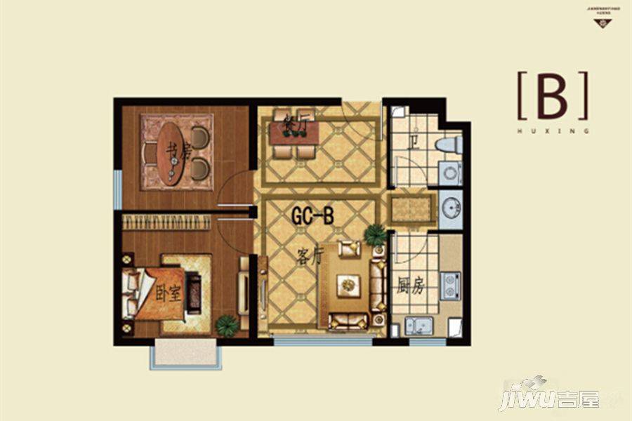 沈阳步阳江南壹号b户型户型图_首付金额_2室2厅2卫_65.0平米 吉屋网