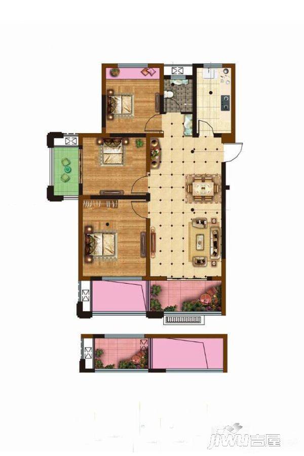 和顺名都城:12号楼d4户型 三房2厅1卫 建筑面积约100.51㎡