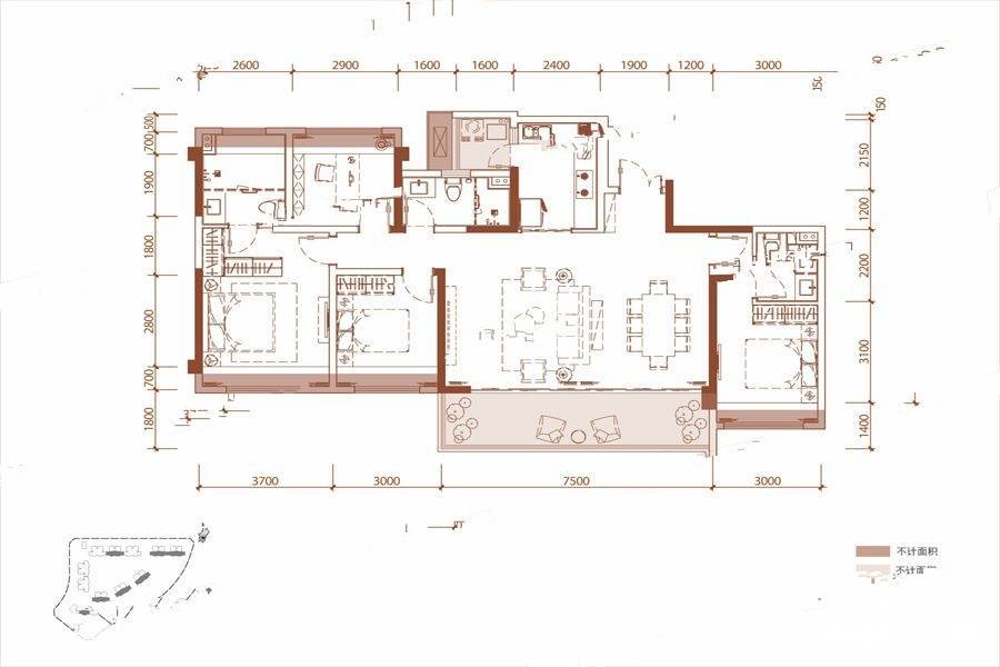 成都蓝光长岛国际社区a户型户型图_首付金额_4室2厅2卫_143.