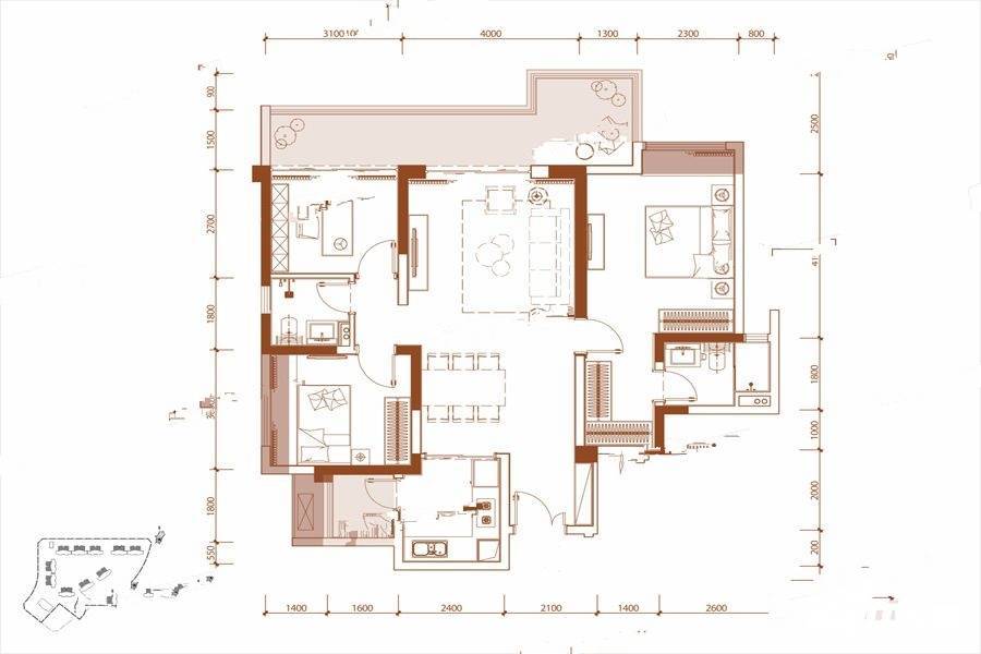 成都蓝光长岛国际社区c户型户型图_首付金额_3室2厅2卫_113.