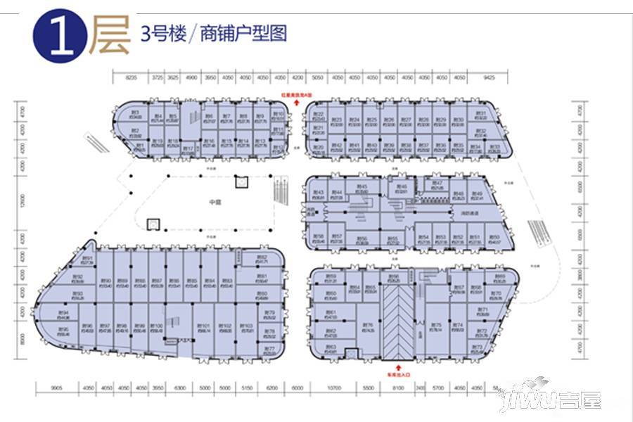 红星美凯龙渝西国际广场一期3号楼商铺1层平面图