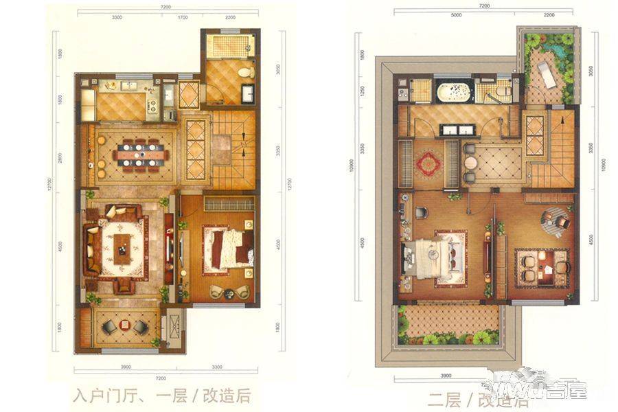 恒大翡翠湾叠拼别墅上叠端户建面123平户型图|恒大翡翠湾3房2厅2卫