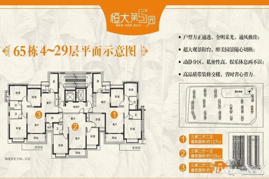 恒大城韶关恒大城43栋户型户型图|恒大城3房2厅2卫户型图_武江区恒大