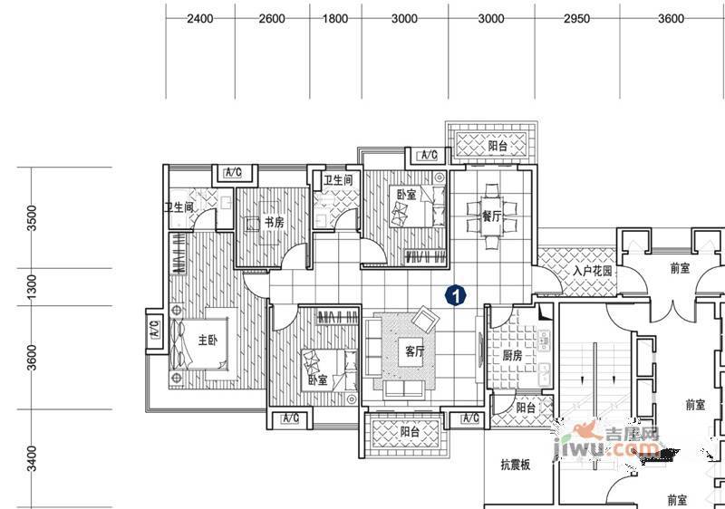 4室2厅1卫1厨户型图|中天未来方舟4房2厅2卫户型图_云岩中天未来方舟