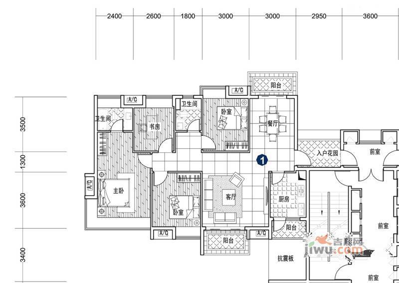 4室2厅1卫1厨户型图|中天未来方舟4房2厅2卫户型图_云岩中天未来方舟