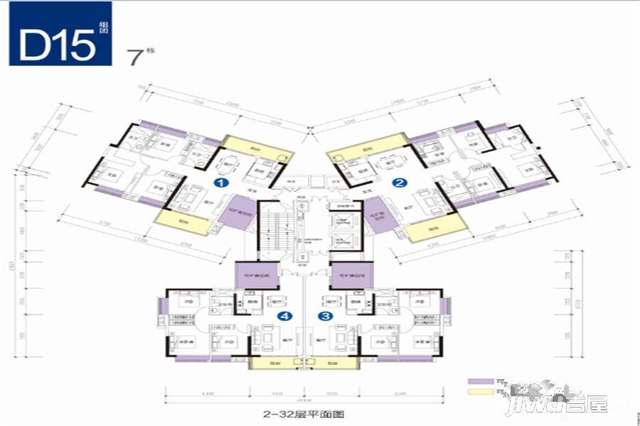 贵阳中天未来方舟d15七栋户型2户型图_首付金额_4室2厅2卫_149.