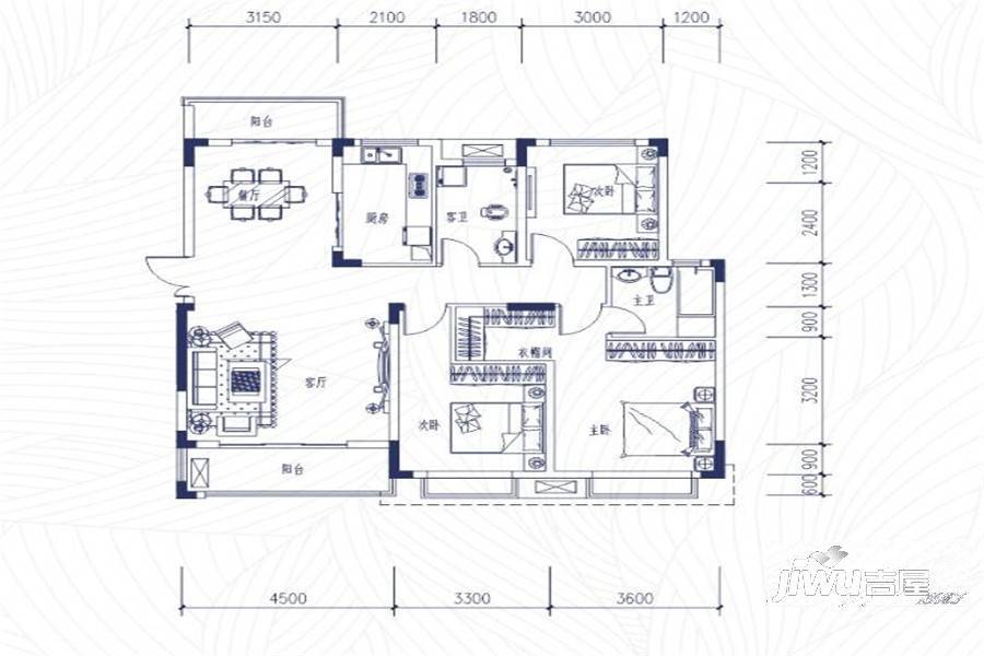 室2厅2卫1厨户型图|中铁逸都国际3房2厅2卫户型图_观山湖中铁逸都国际