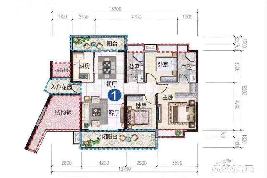 中天未来方舟d16组团1栋2栋户型图户型图|中天未来方舟3房2厅2卫户型