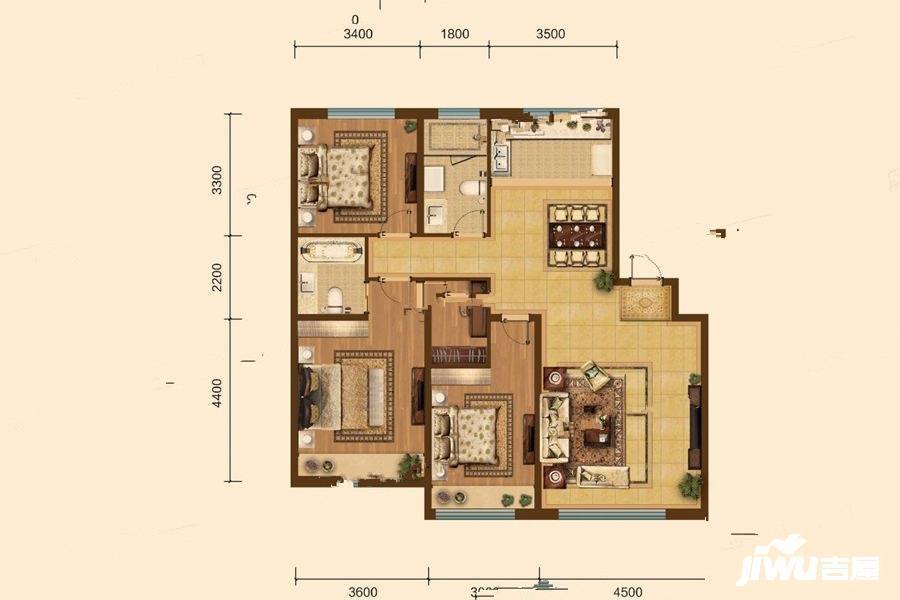 长春奥体玉园二期g4户型户型图_首付金额_3室2厅2卫_.