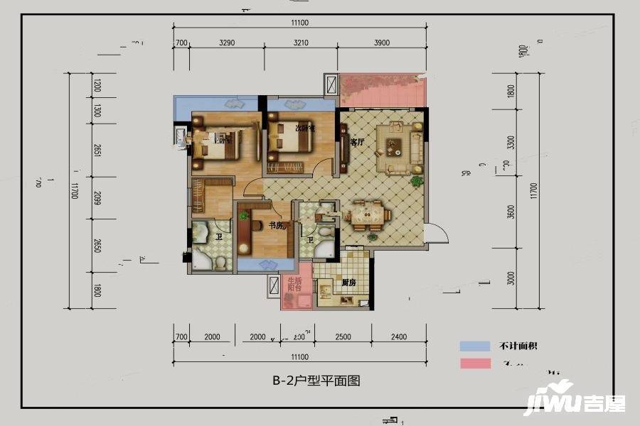 遂宁金悦华府b-2户型图_首付金额_3室2厅2卫_106.0