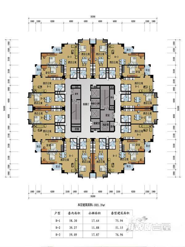 萍乡四季花城四期酒店公寓标准层平面图户型图_首付金额__0.