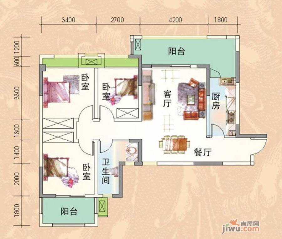 贺州香槟城户型图1户型图_首付金额_3室2厅2卫_0.0