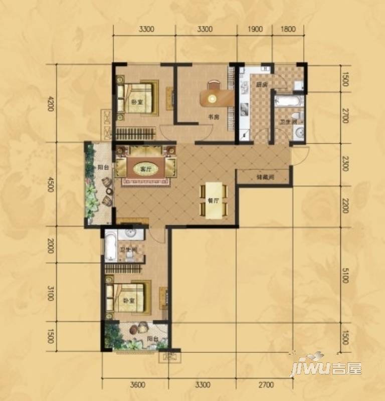 莱阳龙门山水华庭c1户型户型图_首付金额_3室2厅2卫_134.