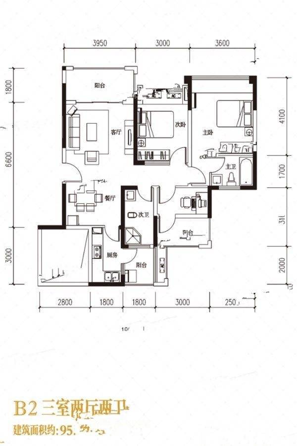 绵阳三汇英郡b2户型图_首付金额_3室2厅2卫_95.25平米 吉屋网