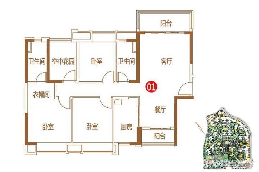 保利紫山11栋1梯01户型 约125㎡户型图|保利紫山4房22