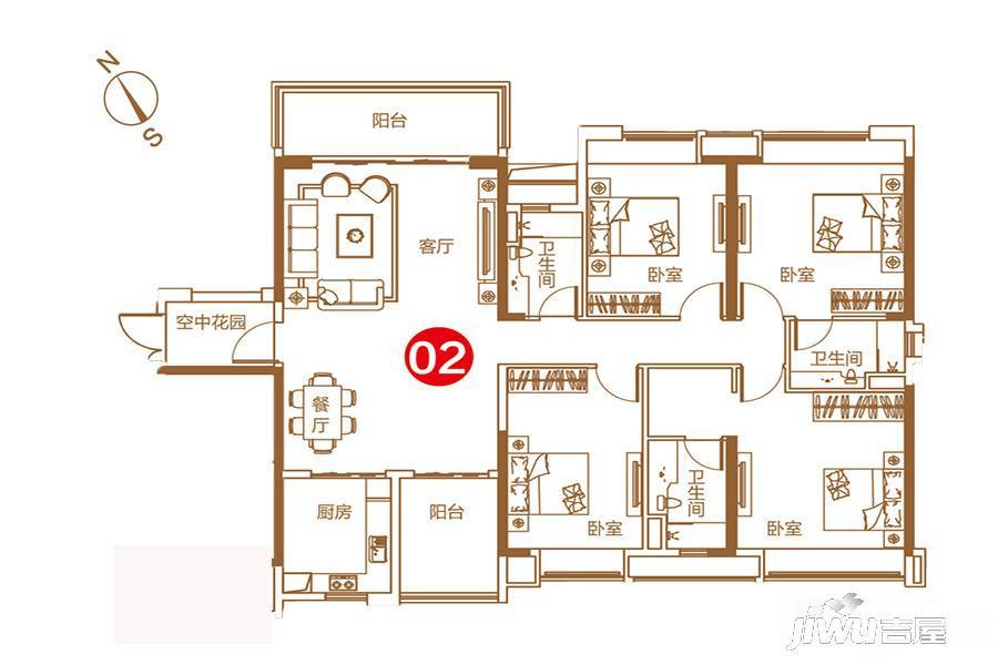 佛山保利紫山花园8栋02单元 约 168㎡户型图_首付金额_4室2厅2卫_168.