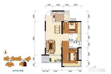鸿安御花园户型1座02单元约80㎡