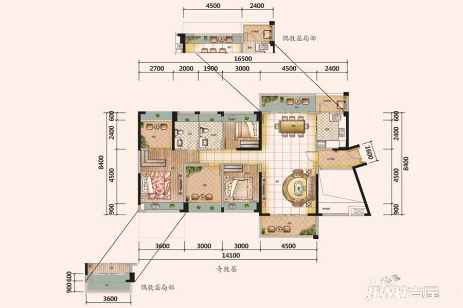 惠州惠州星河丹堤天颂g区1#139平户型图_首付金额_5室