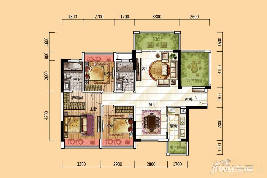 惠州龙光城北11期o户型户型图_首付金额_4室2厅2卫_.