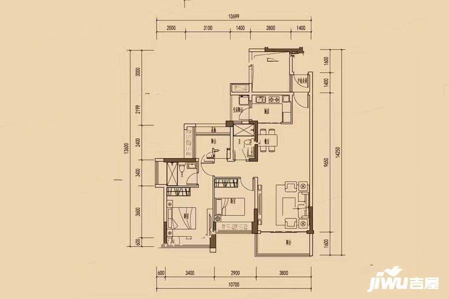 堤2栋0102户型户型图|惠州星河丹堤2房2厅2卫户型图_惠阳惠州星河丹堤