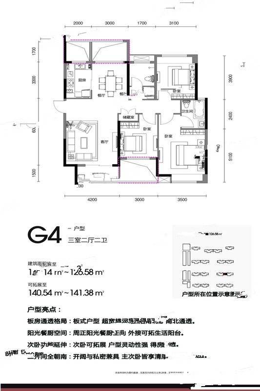 益阳太一格7号栋户型户型图_首付金额_3室2厅2卫_141.0平米 吉屋网